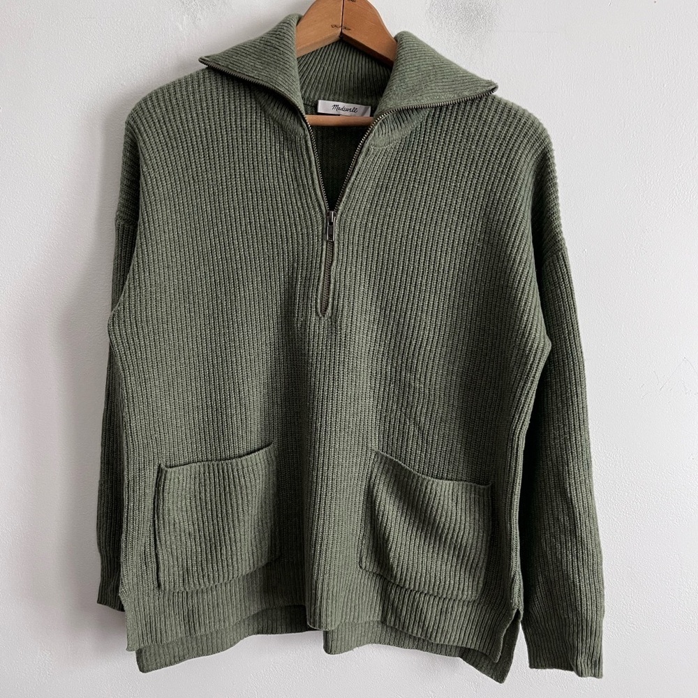 Madewell Green Wool 1/2 Zip closure Blend Sweater